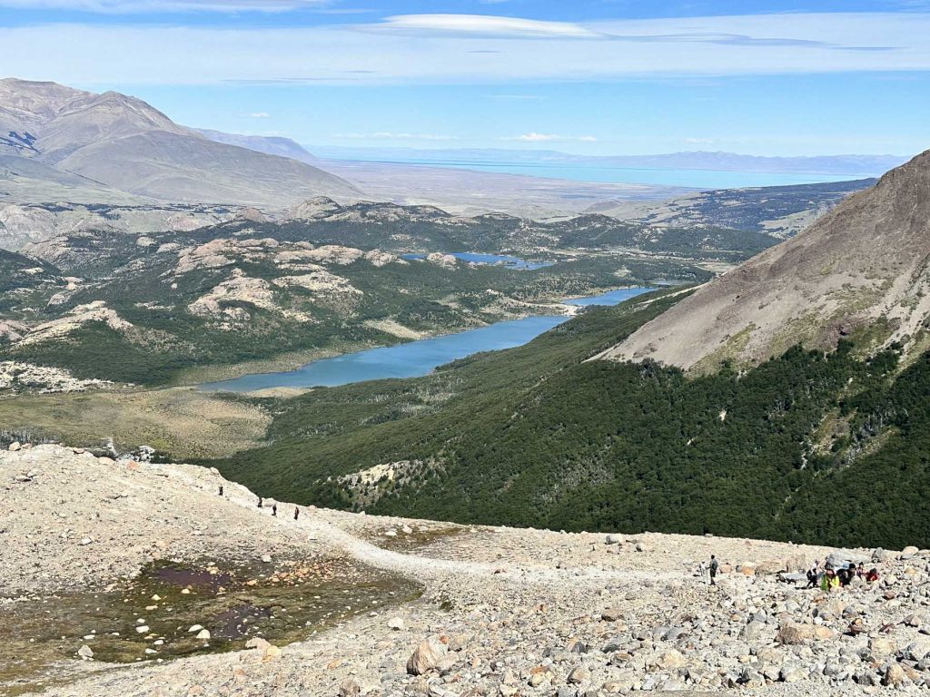 Blick ins Tal von der Laguna de los Tres, im Fitz Roy Massiv, Argentinien.