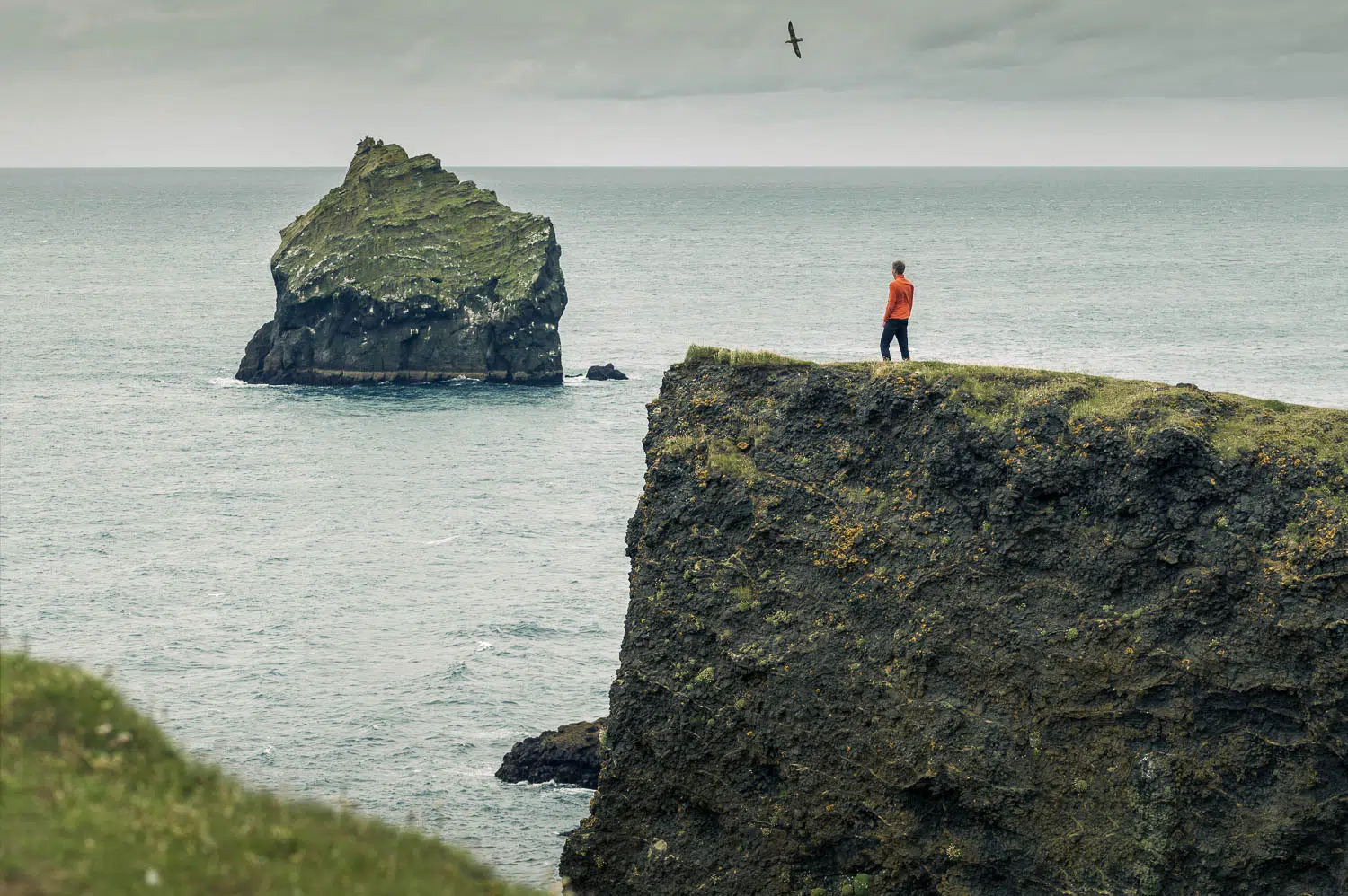 Wanderer an der Felsklippe in Island