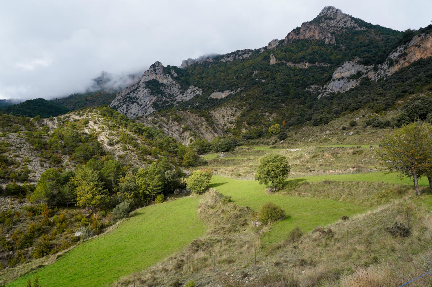 Angelegte Terrassen auf der Offroad-Route in der Sierra de Boumort - Pyrenäen