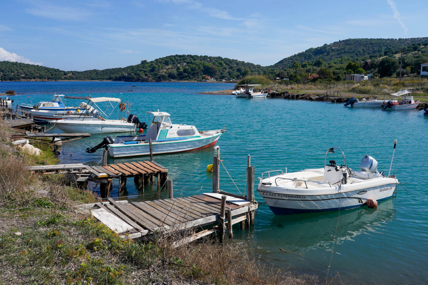 Fischerhafen von Kanistro, auch bekannt als Ágios Nikólaos im Süden der Kassandra Halbinsel in der Chalkidikí 